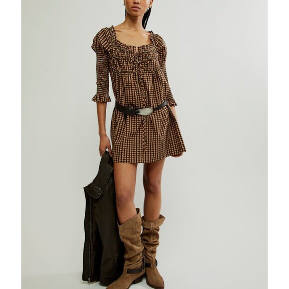 NWT Free People Black and Brown Mini Dress - Picture 8 of 16